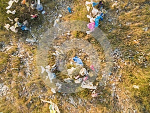 Aerial view of plastic bags pollution on island of Pag