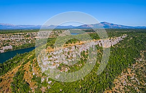 Aerial view of the plateau above Krka River canyon in Croatia