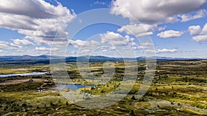 Aerial view of plateau along high mountain route at mountain road peer gynt vegen road norway