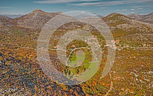 Aerial view of the plateau in the hinterland of Konavle in Croatia