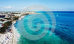 Aerial view of Playa del Carmen public beach in Quintana roo, Me