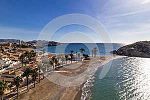 Aerial view of Playa del Castellar & Playa de Nares in Puerto de Mazarron, Spain.