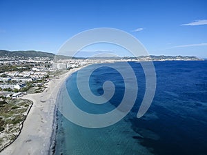 Aerial view of Playa den Bossa Beach, ibiza. Spain. photo