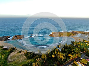 Aerial view of the Playa La Poza del Obispo in Arecibo, Puerto Rico