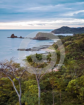 Vertical view of the Pacific coastline of Nicaragua from above. Playa Maderas, one of the best surfing spots of Nicaragua.