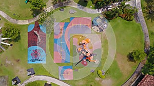 Aerial view of playgrounds in garden