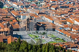 Aerial view of Plaza de Armas Cuzco city peruvian Andes