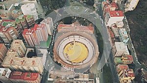 Aerial view of Plaza de toros de La Malagueta or historic Malaga bullring, Spain