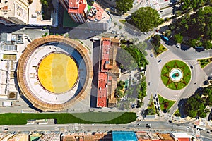 Aerial view of Plaza de toros de La Malagueta in Malaga city, Spain