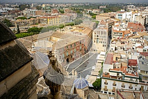 Aerial view of the Plaza del Cardenal Belluga, with the cathedral of Santa Maria, the Moneo building, Episcopal Palace photo
