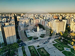 aerial view of Plaza Moreno Fountain in la plata town in Argentina