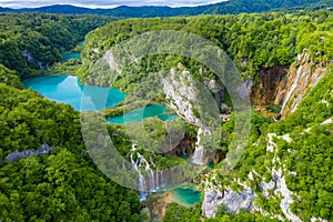 Aerial view of the Plitvice Lakes National park, Croatia
