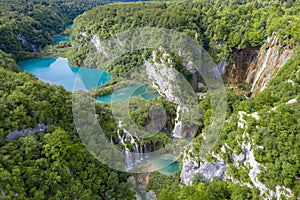 Aerial view of the Plitvice Lakes National park, Croatia