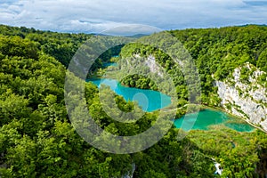 Aerial view of the Plitvice Lakes National park, Croatia