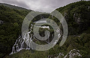 Aerial view on Plitvice National Park waterfalls