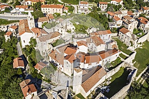 An aerial view of Plomin, Istria, Croatia