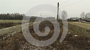 Aerial view of plowed fields, autumn farm, winter