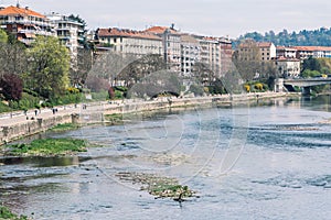 Aerial view of Po river in Torino, Italy