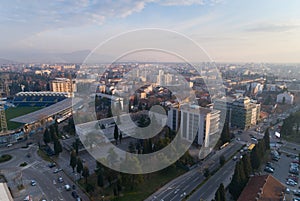 Aerial view of Podgorica city during sunset