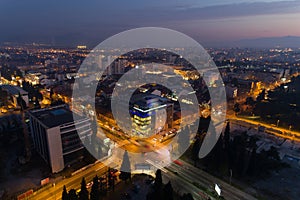 Aerial view of Podgorica city after sunset photo