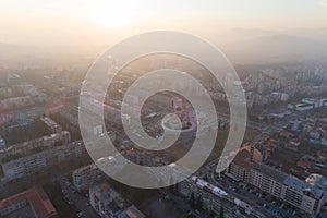 Aerial view of Podgorica city during sunset photo