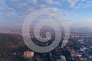 Aerial view of Podgorica city during sunset photo