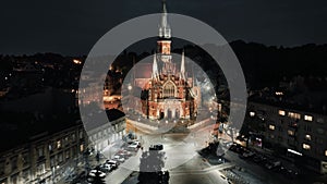 Aerial view of Podgorski Square with St. Joseph's Church in Cracow, Poland
