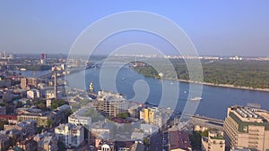 Aerial view of Podil district on the bank of Dnipro. Kiev, Ukraine