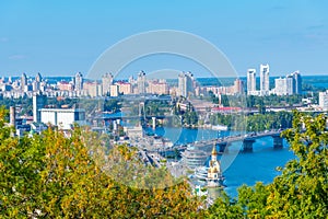 Aerial view of Podil from Volodymyr hill in Kiev, Ukraine