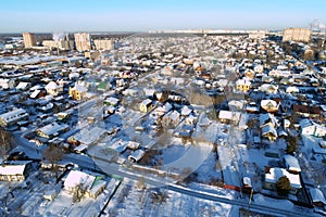 Podolsk cityscape abd real esate on winter sunny morning
