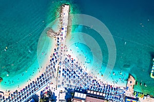 Aerial view of Poli Mora turquoise sand beach in Selce photo