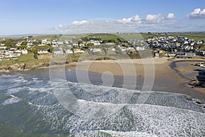 Aerial view of Polzeath beach, Cornwall