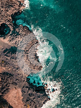 Aerial view of Pont Naturel Mauritius. Natural stone bridge, atraction of southern coastline in Mauritius. photo