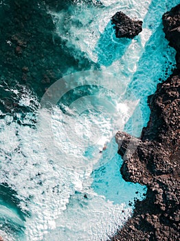 Aerial view of Pont Naturel Mauritius. Natural stone bridge, atraction of southern coastline in Mauritius. photo