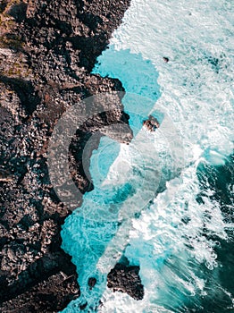 Aerial view of Pont Naturel Mauritius. Natural stone bridge, atraction of southern coastline in Mauritius. photo