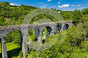 Aerial view of Pontsarn Viaduct near Morlais and Merthyr Tydfil in South Wales. The viaduct is now part of the Taff Trail walking