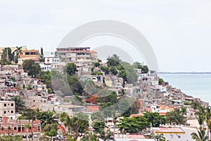 Aerial view of a poor neighborhood in the central area of â€‹â€‹Luanda city, typical African ghetto