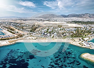 Aerial view of the popular Glyfada coast, south Athens