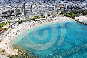Aerial view of the popular Kalamaki beach, Athens