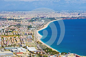 Aerial view of popular seaside resort city Antalya, Turkey