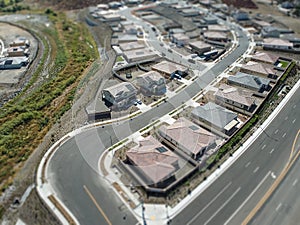 Aerial View of Populated Neigborhood Of Houses With Tilt-Shift Blur