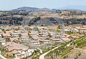 Aerial View of Populated Neigborhood Of Houses With Tilt-Shift Blur