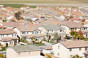 Aerial View of Populated Neigborhood Of Houses With Tilt-Shift Blur photo