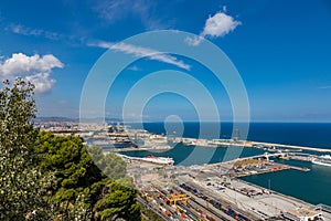 Aerial view of the port in Barcelona, Spain