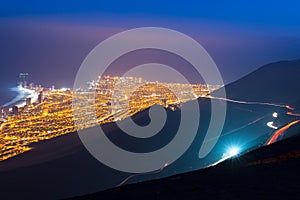 Aerial view of the port city of Iquique in the coast of the Atacama desert