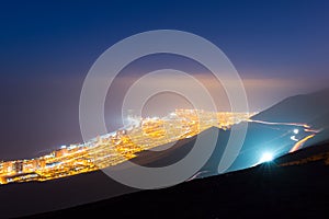 Aerial view of the port city of Iquique in the coast of the Atacama desert