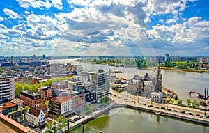 Aerial view of the port and docks in Antwerp, Belgium