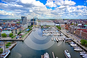 Aerial view of the port and docks in Antwerp, Belgium