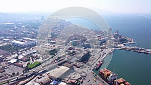 Aerial view of port and gulf of Izmir, Turkey.