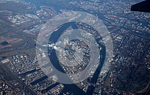 Aerial view of port of Hamburg